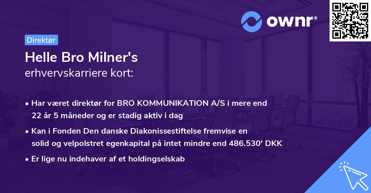 Helle Bro Milner's erhvervskarriere kort