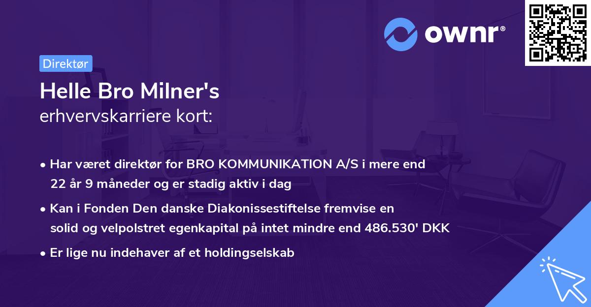 Helle Bro Milner's erhvervskarriere kort