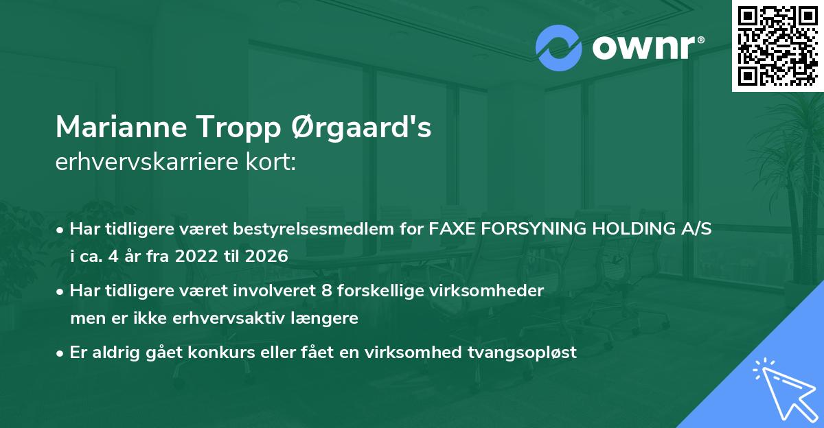 Marianne Tropp Ørgaard's erhvervskarriere kort