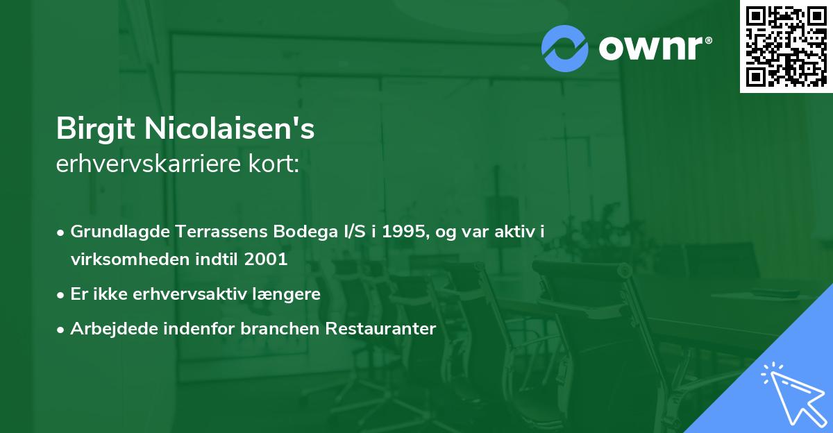 Birgit Nicolaisen's erhvervskarriere kort