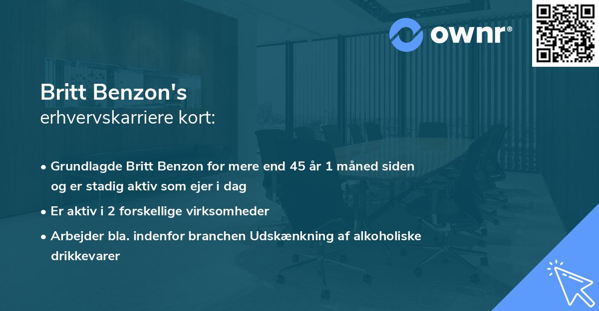Britt Benzon's erhvervskarriere kort