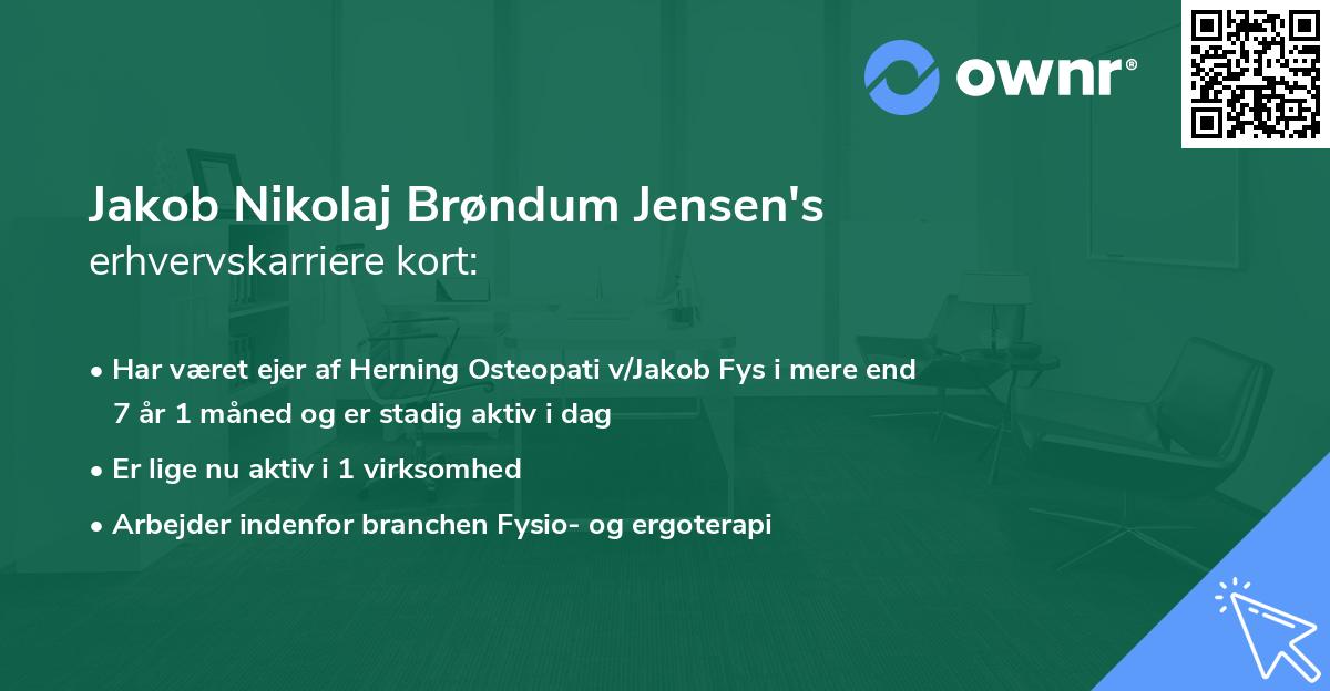 Jakob Nikolaj Brøndum Jensen's erhvervskarriere kort