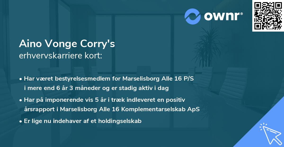 Aino Vonge Corry's erhvervskarriere kort