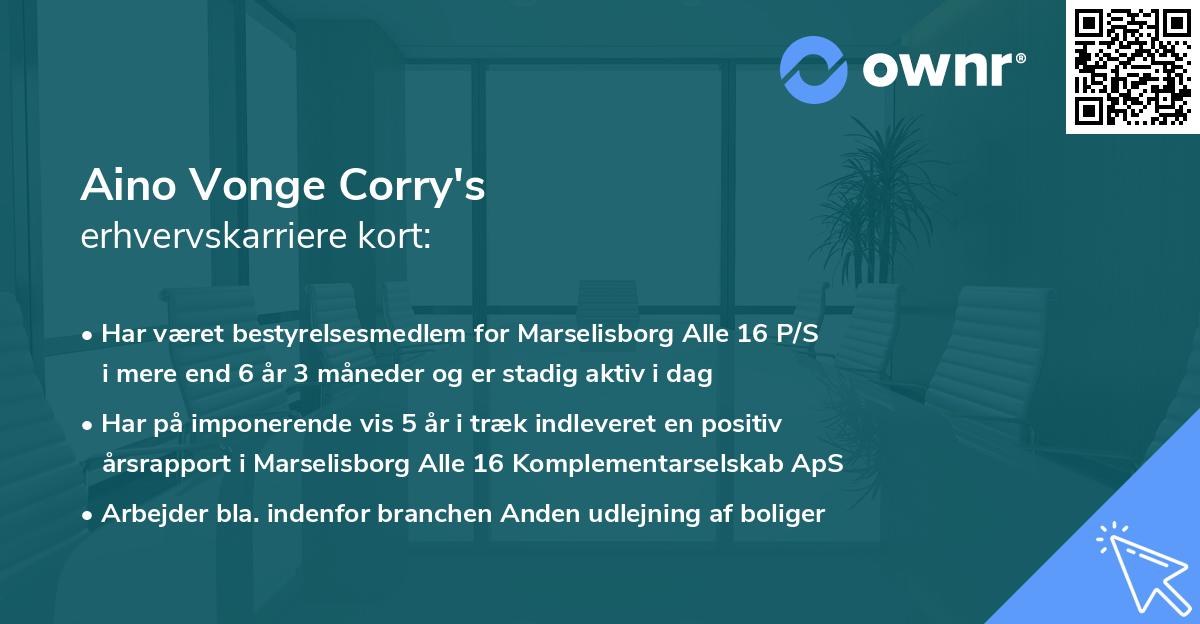 Aino Vonge Corry's erhvervskarriere kort