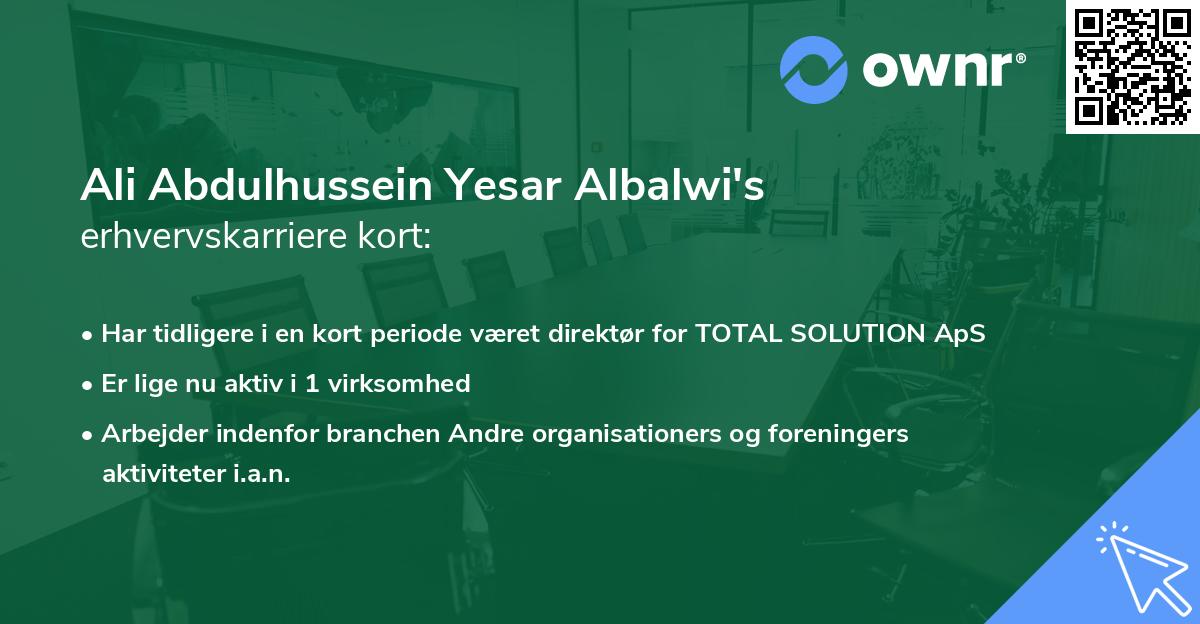 Ali Abdulhussein Yesar Albalwi's erhvervskarriere kort