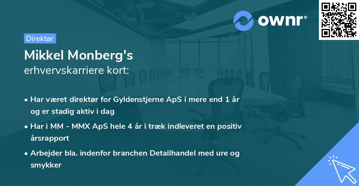 Mikkel Monberg's erhvervskarriere kort