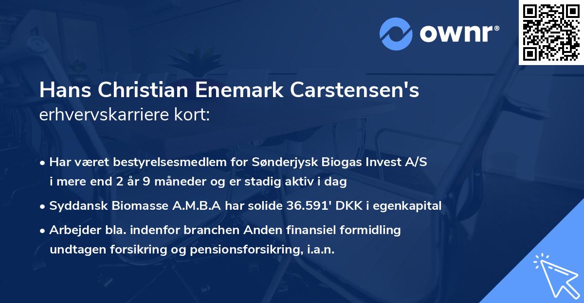 Hans Christian Enemark Carstensen's erhvervskarriere kort