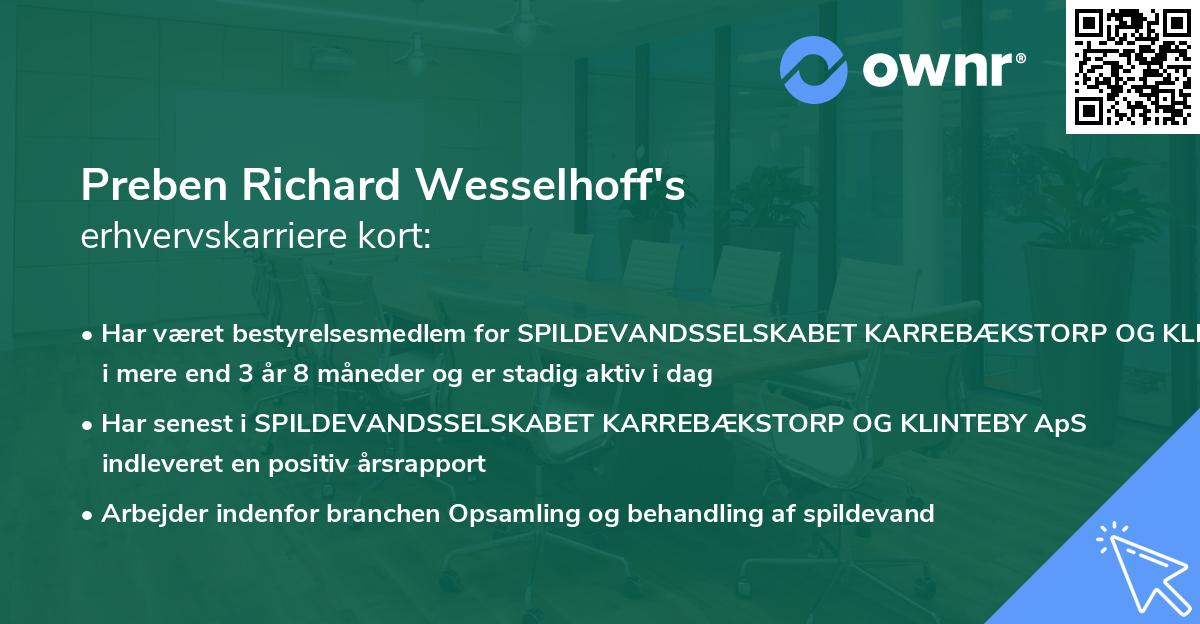 Preben Richard Wesselhoff's erhvervskarriere kort