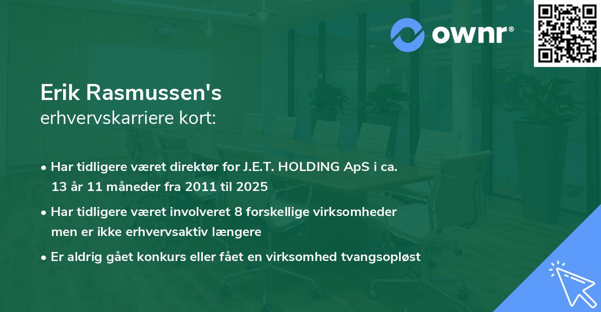 Erik Rasmussen's erhvervskarriere kort