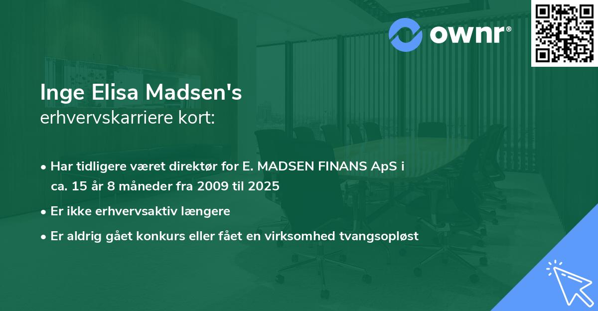 Inge Elisa Madsen's erhvervskarriere kort