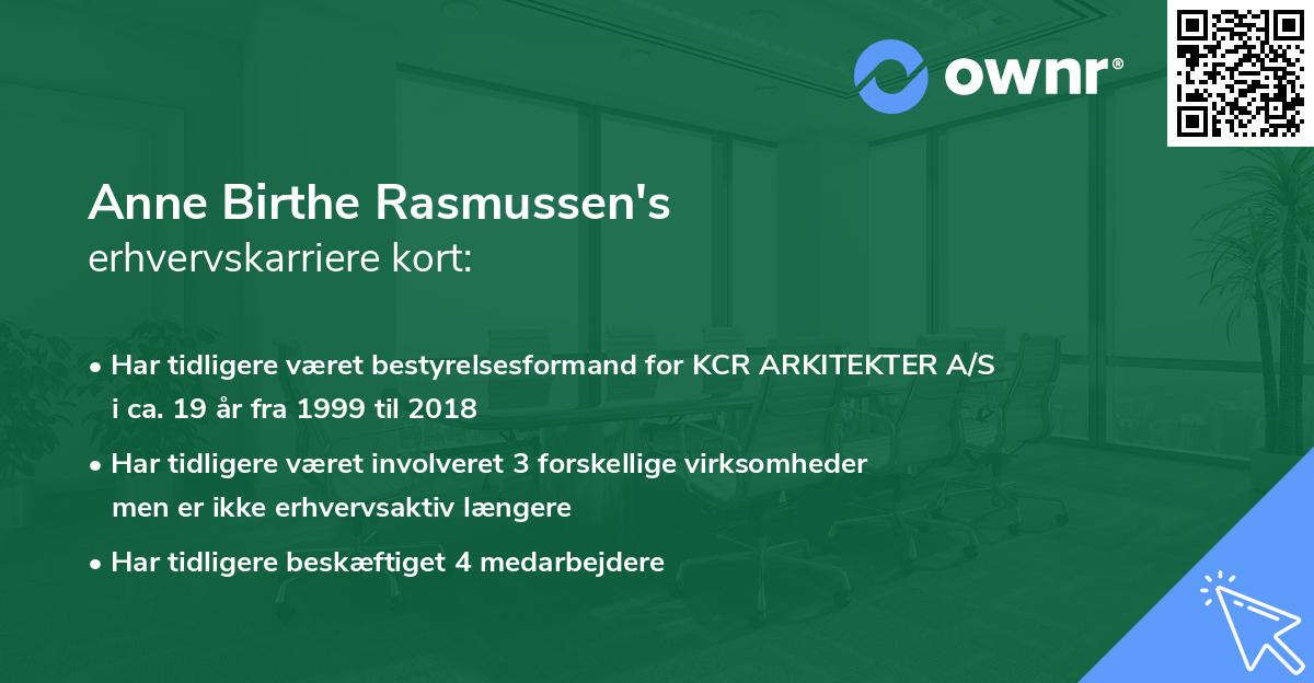Anne Birthe Rasmussen's erhvervskarriere kort
