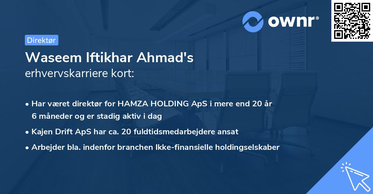 Waseem Iftikhar Ahmad's erhvervskarriere kort