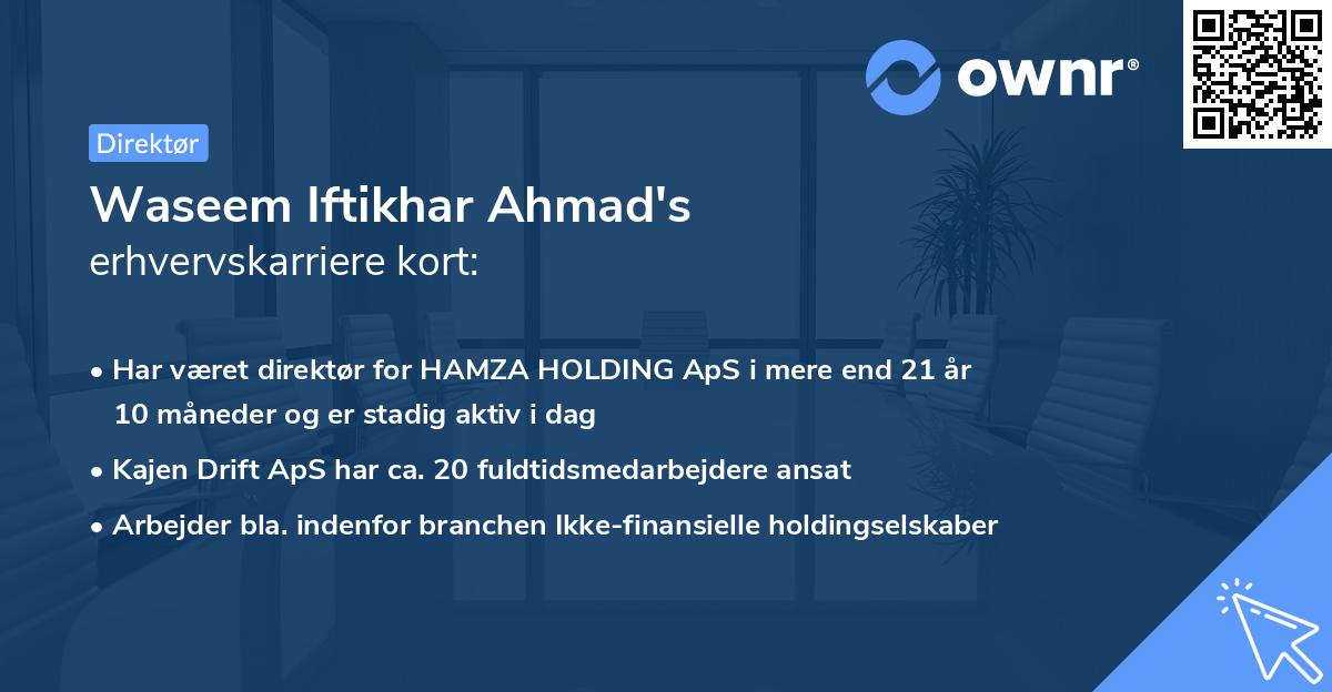 Waseem Iftikhar Ahmad's erhvervskarriere kort