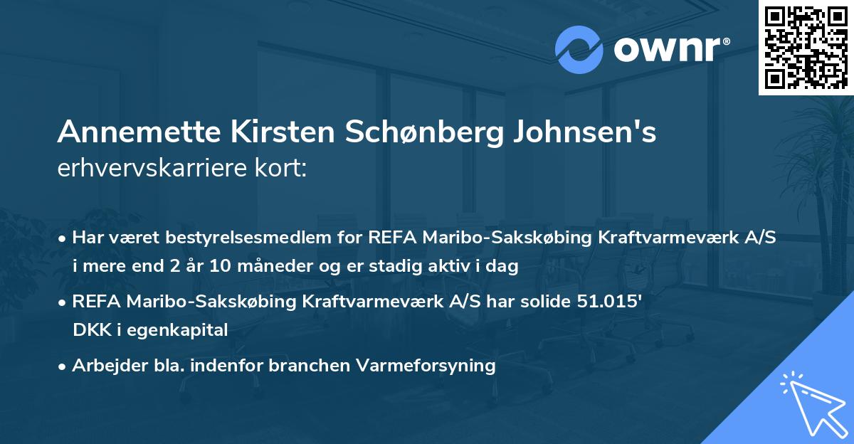 Annemette Kirsten Schønberg Johnsen's erhvervskarriere kort