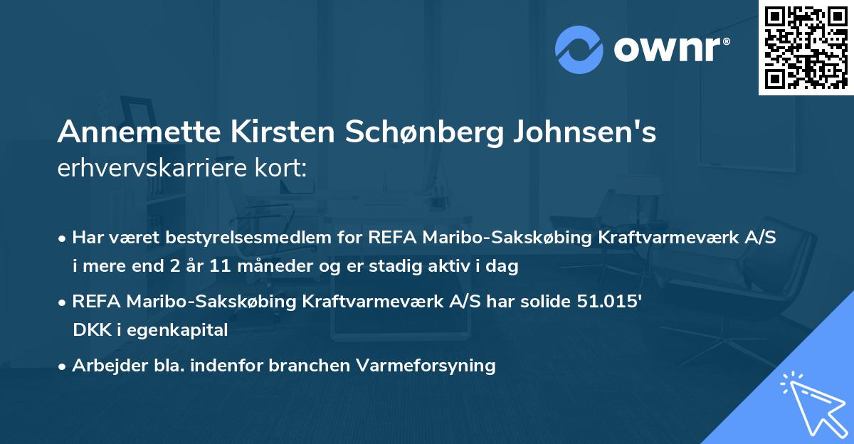 Annemette Kirsten Schønberg Johnsen's erhvervskarriere kort