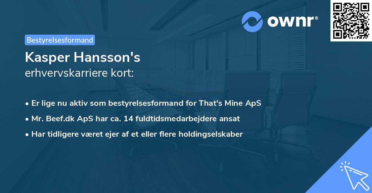 Kasper Hansson's erhvervskarriere kort