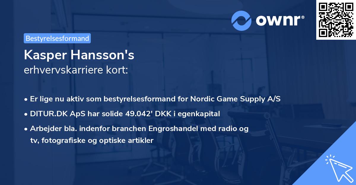 Kasper Hansson's erhvervskarriere kort