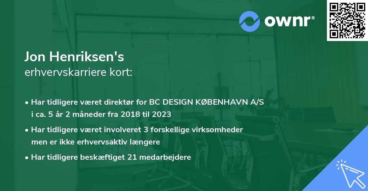Jon Henriksen's erhvervskarriere kort