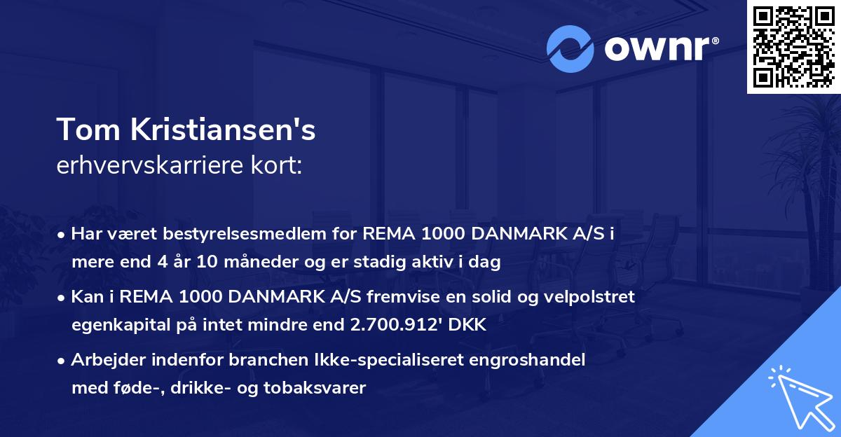 Tom Kristiansen's erhvervskarriere kort