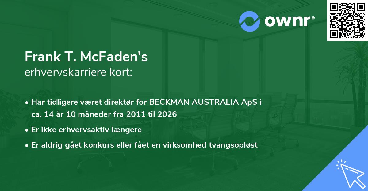 Frank T. McFaden's erhvervskarriere kort