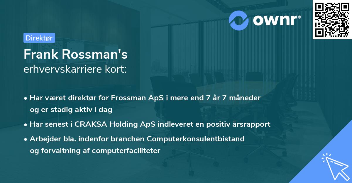Frank Rossman's erhvervskarriere kort