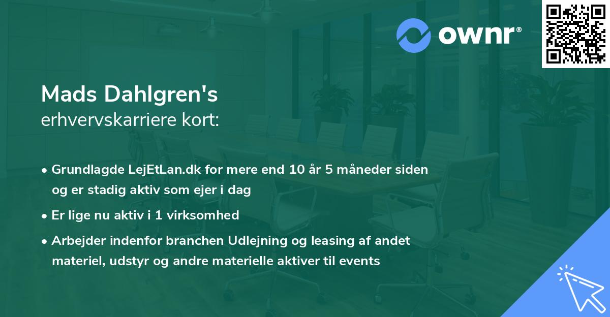 Mads Dahlgren's erhvervskarriere kort