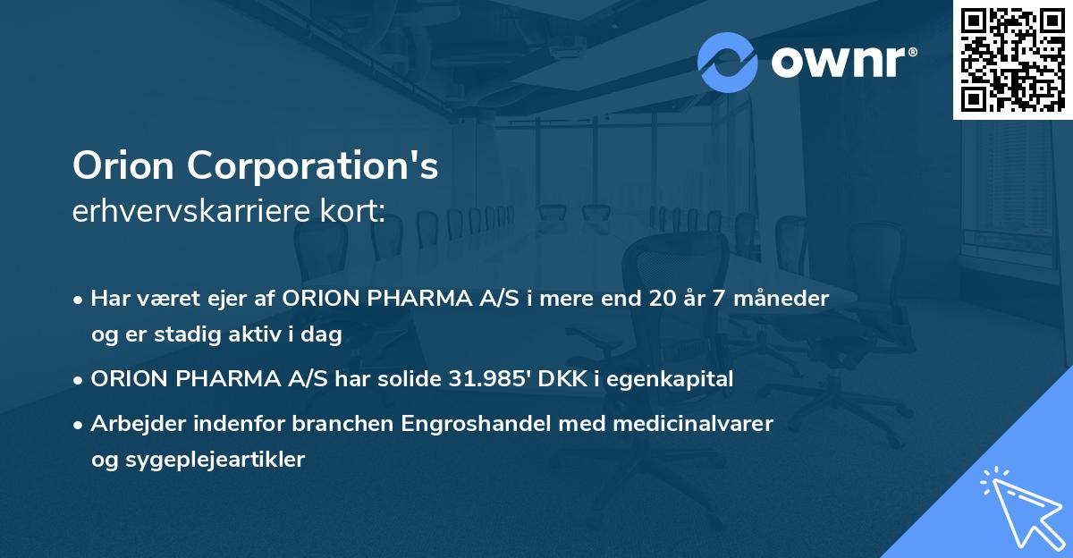 Orion Corporation's erhvervskarriere kort