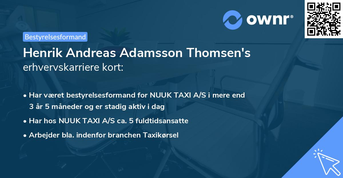 Henrik Andreas Adamsson Thomsen's erhvervskarriere kort