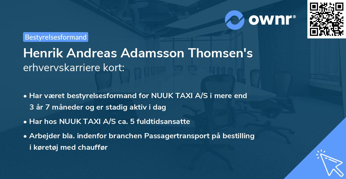 Henrik Andreas Adamsson Thomsen's erhvervskarriere kort