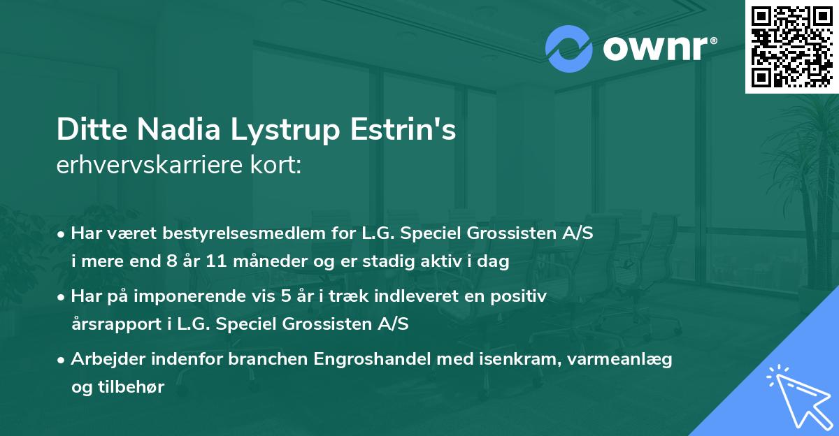 Ditte Nadia Lystrup Estrin's erhvervskarriere kort