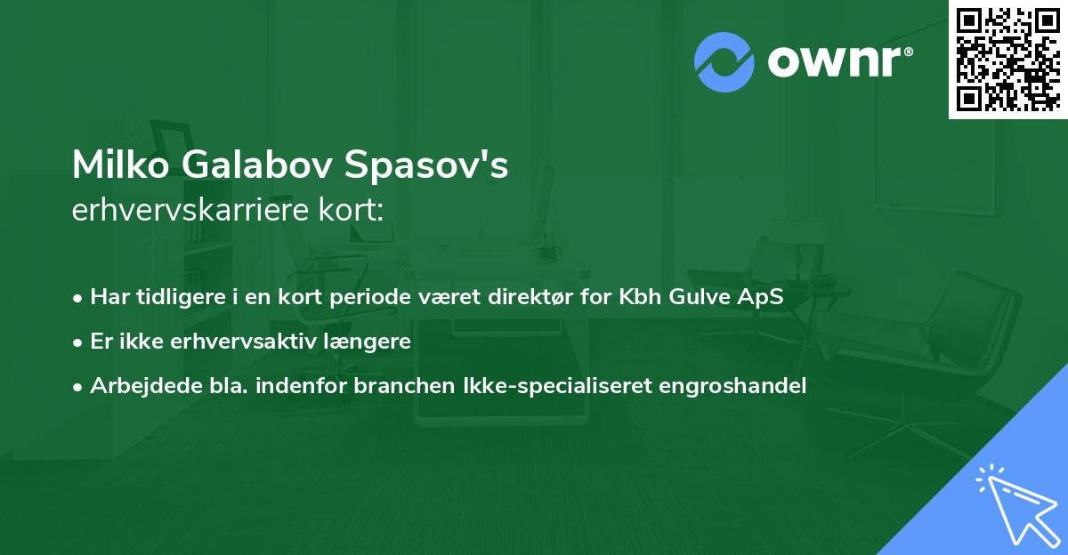Milko Galabov Spasov's erhvervskarriere kort