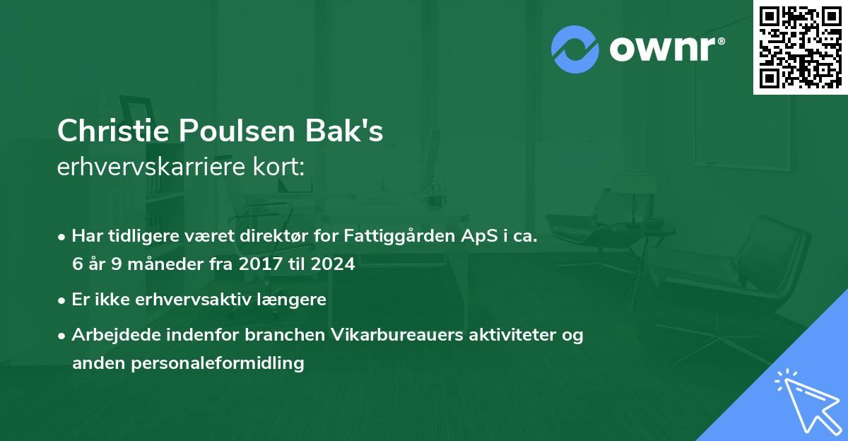 Christie Poulsen Bak's erhvervskarriere kort