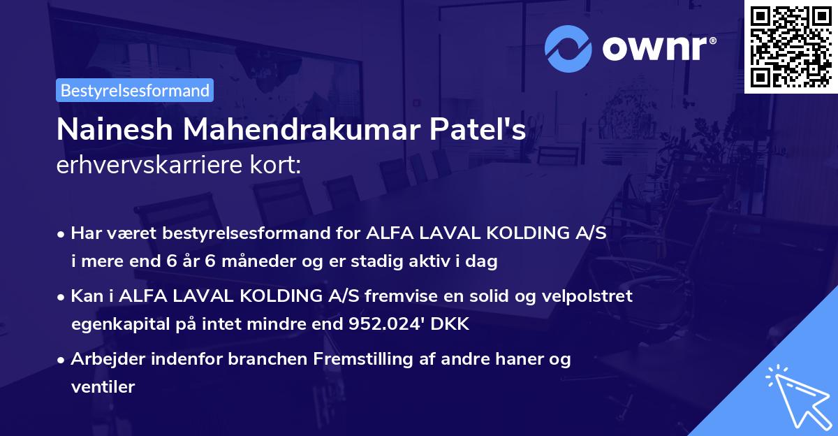 Nainesh Mahendrakumar Patel's erhvervskarriere kort