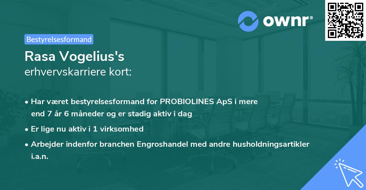 Rasa Vogelius's erhvervskarriere kort