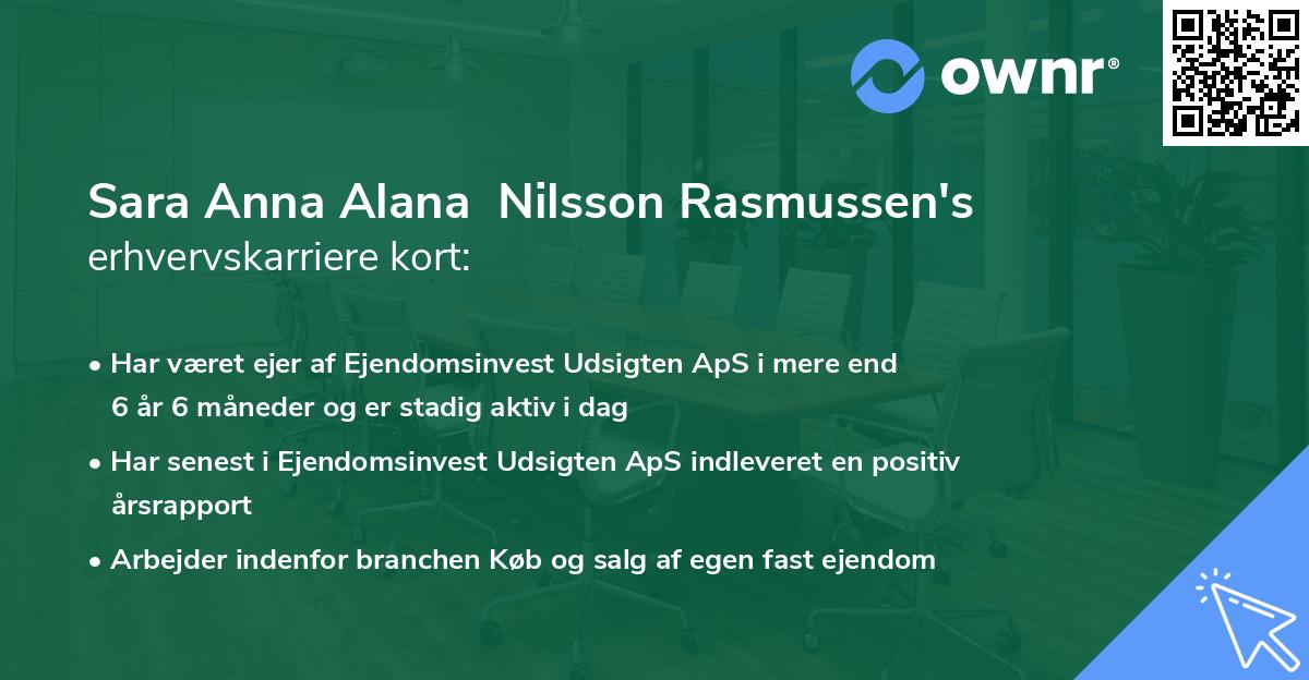 Sara Anna Alana  Nilsson Rasmussen's erhvervskarriere kort