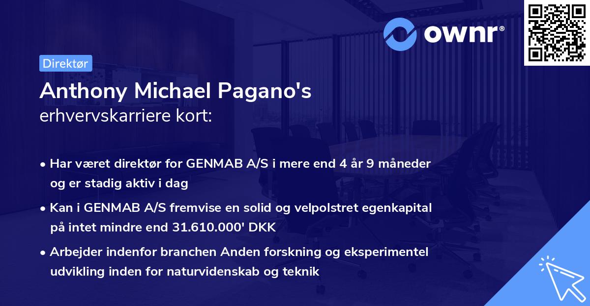 Anthony Michael Pagano's erhvervskarriere kort