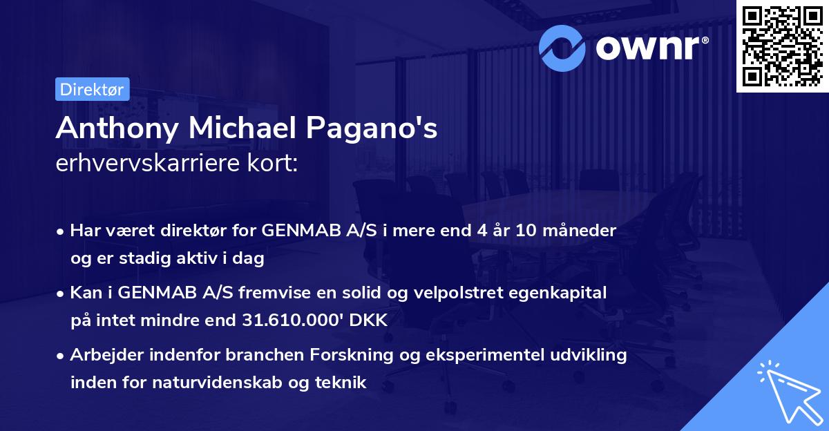 Anthony Michael Pagano's erhvervskarriere kort