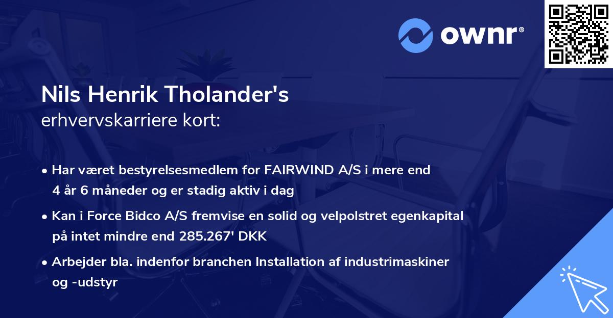 Nils Henrik Tholander's erhvervskarriere kort