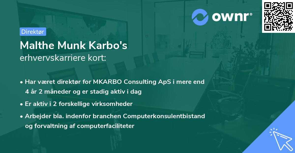 Malthe Munk Karbo's erhvervskarriere kort