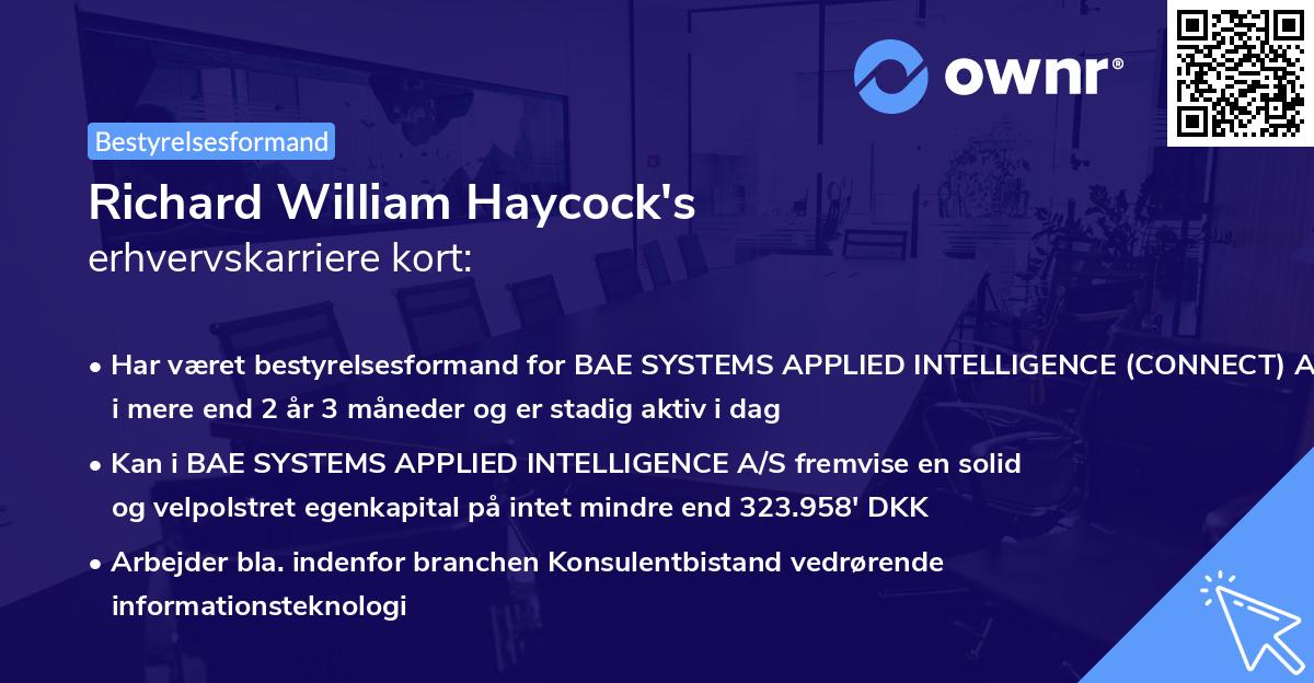 Richard William Haycock's erhvervskarriere kort