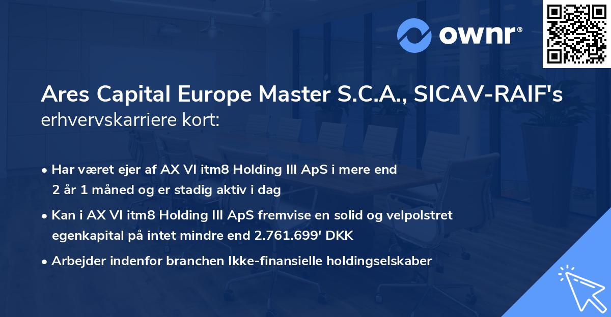 Ares Capital Europe Master S.C.A., SICAV-RAIF's erhvervskarriere kort