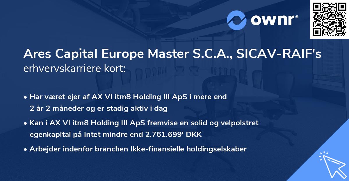 Ares Capital Europe Master S.C.A., SICAV-RAIF's erhvervskarriere kort