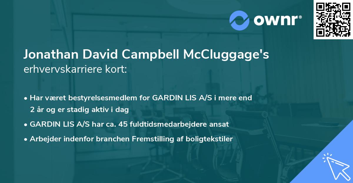 Jonathan David Campbell McCluggage's erhvervskarriere kort