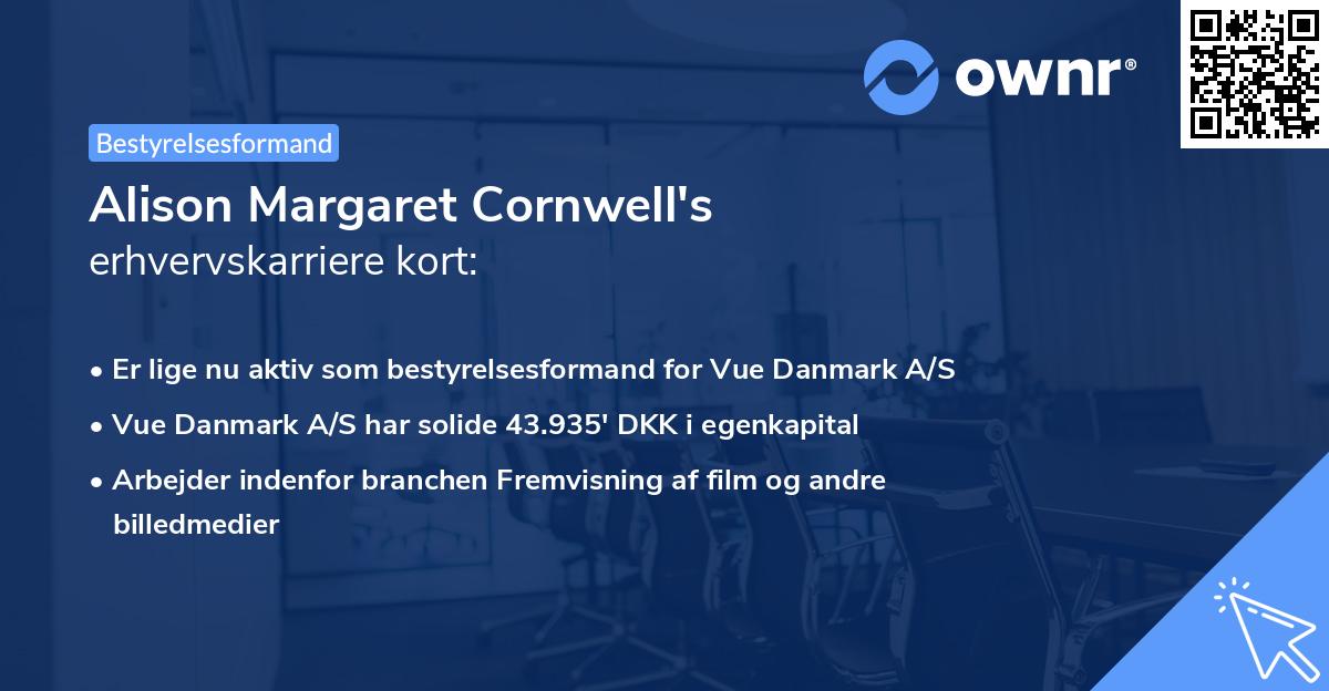 Alison Margaret Cornwell's erhvervskarriere kort