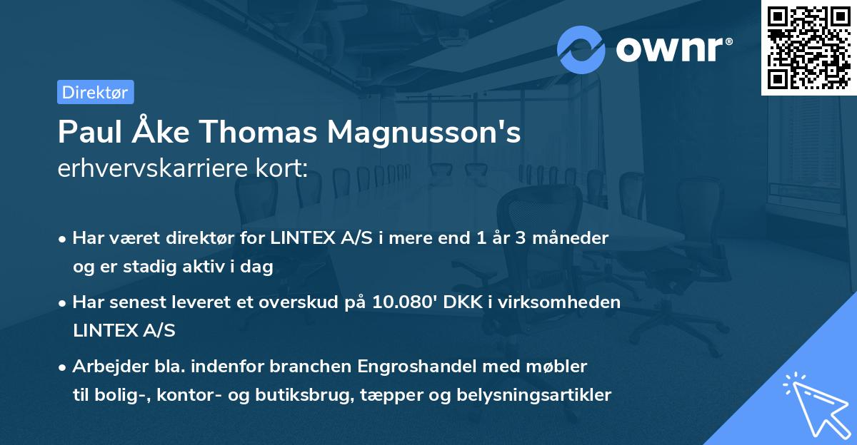Paul Åke Thomas Magnusson's erhvervskarriere kort