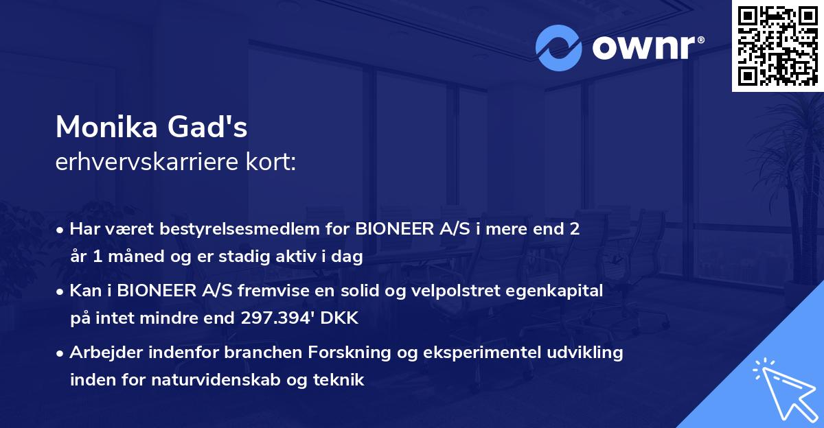 Monika Gad's erhvervskarriere kort