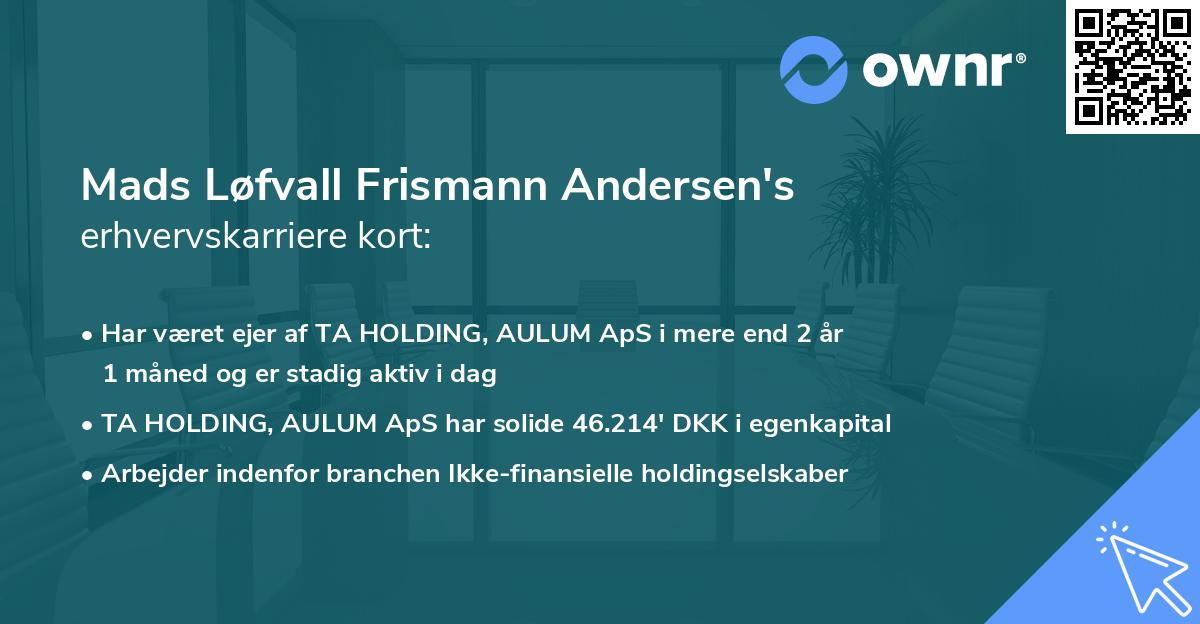 Mads Løfvall Frismann Andersen's erhvervskarriere kort