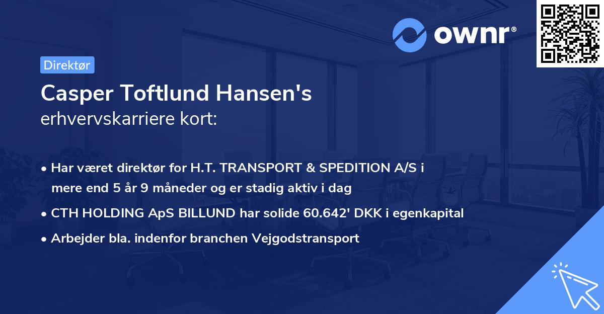 Casper Toftlund Hansen's erhvervskarriere kort