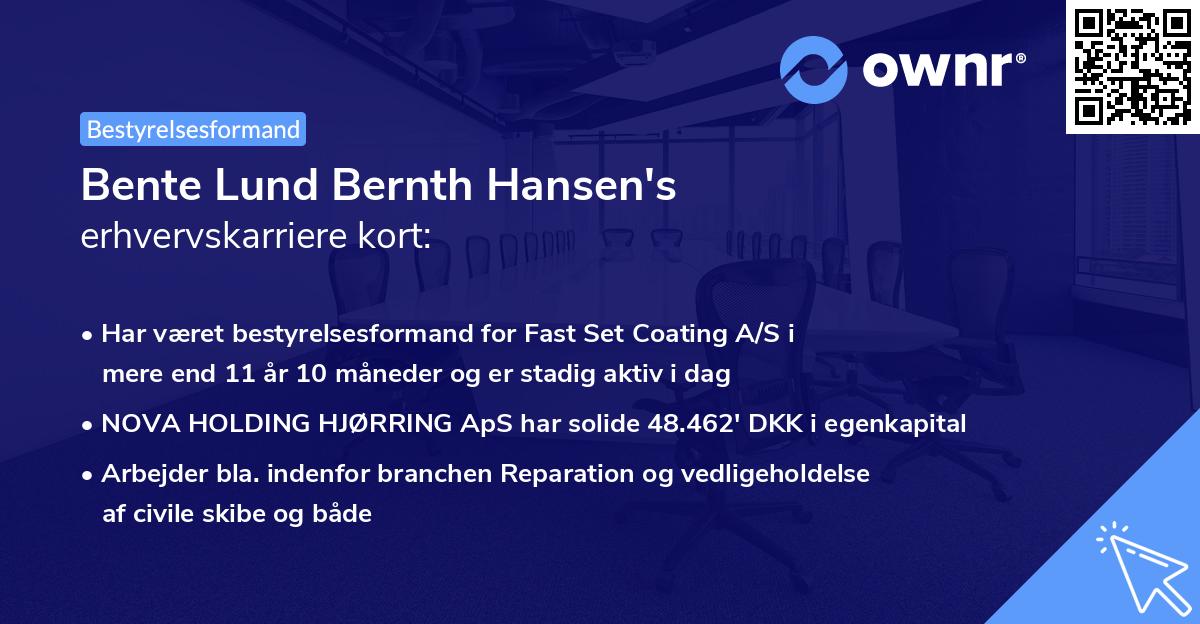 Bente Lund Bernth Hansen's erhvervskarriere kort