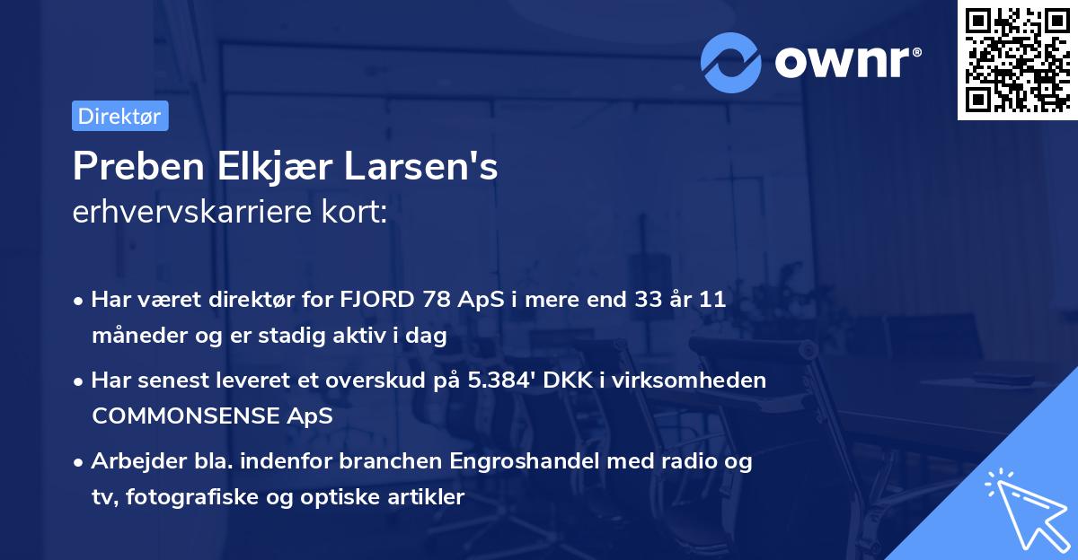 Preben Elkjær Larsen's erhvervskarriere kort